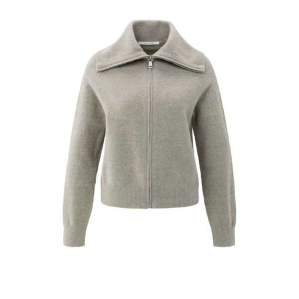 Yaya Cardigan with zipper and wide BROWNISH GREY