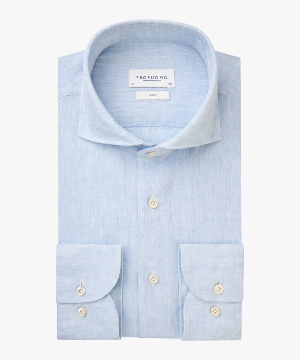 Profuomo Shirt x cutaway sc sf linnen blauw