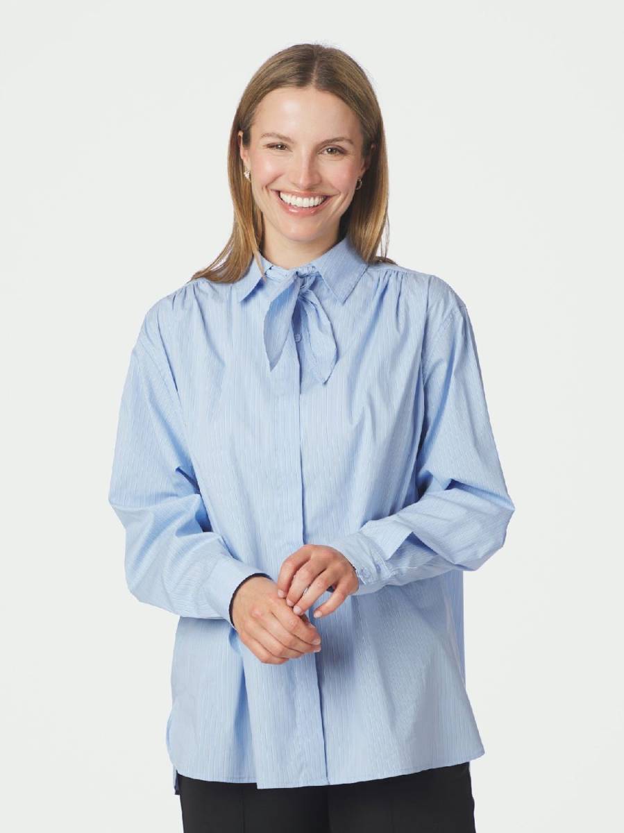 Neo Noir Rochelle scarf fine stripe shirt