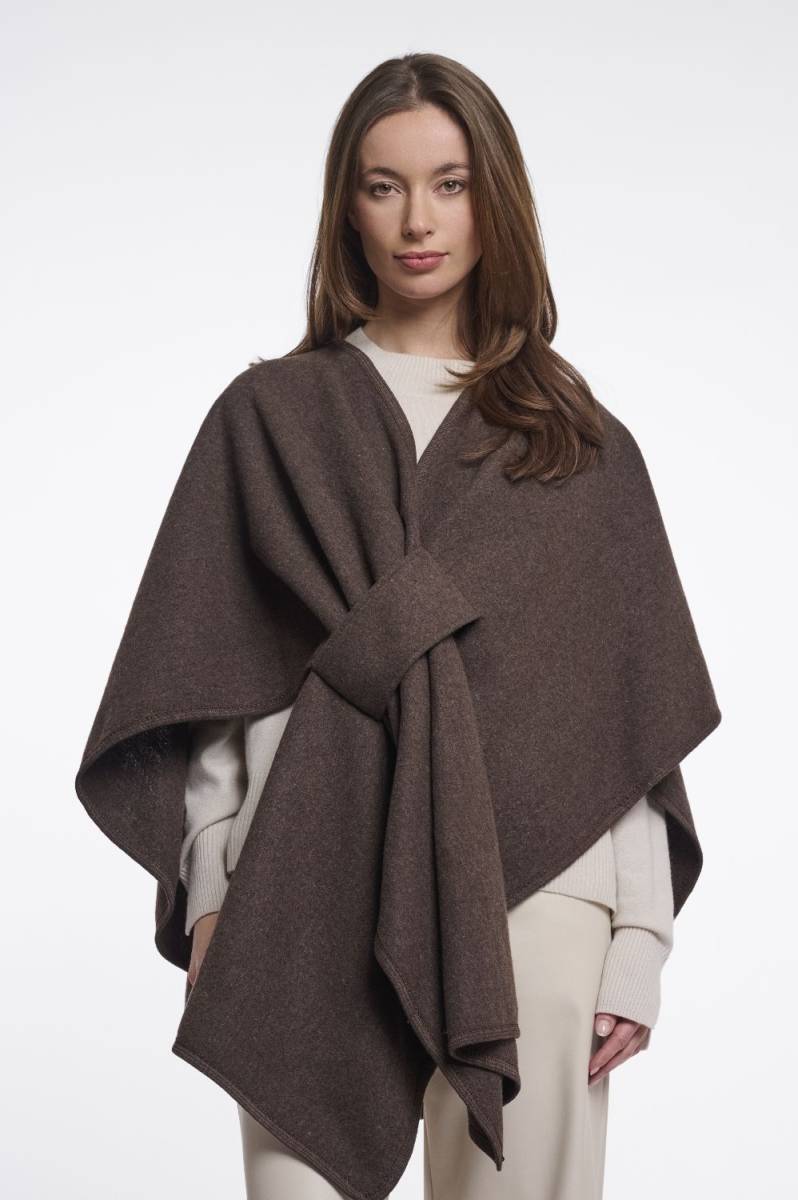 Rino & Pelle Woven cape donkerbruin