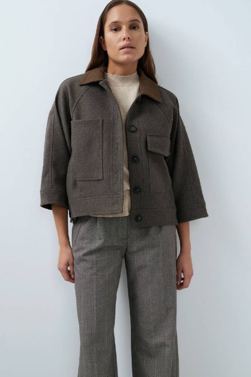 Yaya Oversized wolmix jas met contrast
