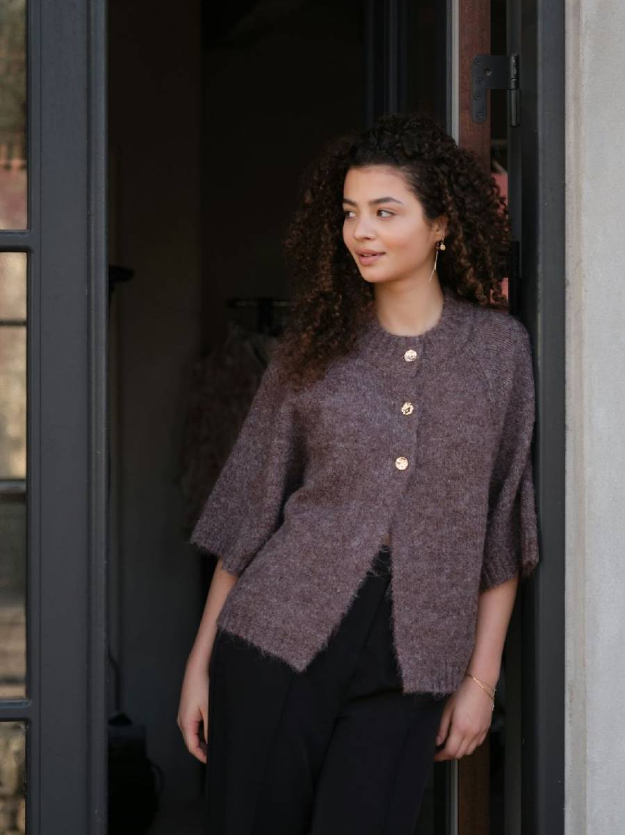 Neo Noir Benuta fluffy knit cardigan lichtbruin