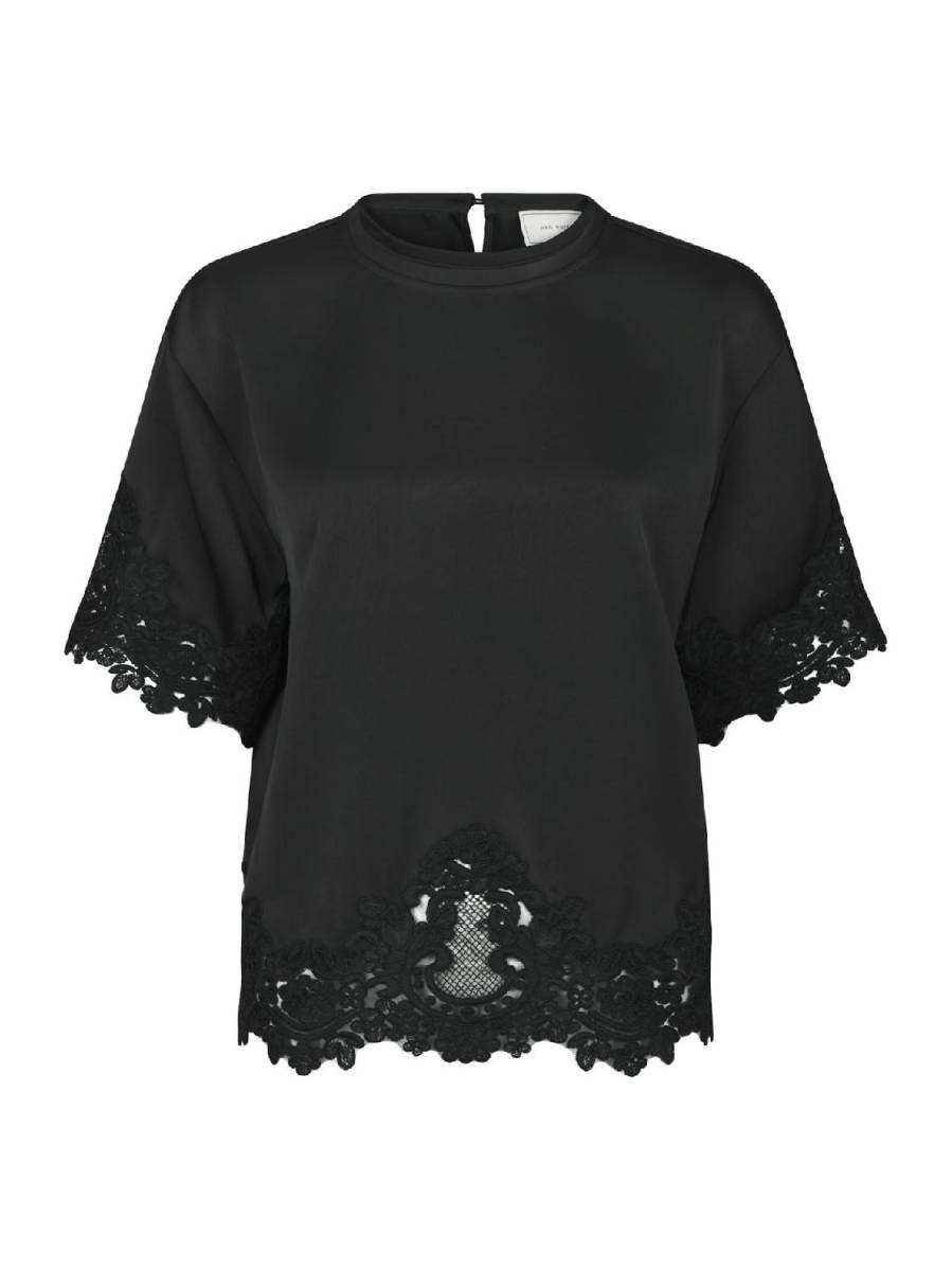 Neo Noir Elle heavy sateen lace top zwart
