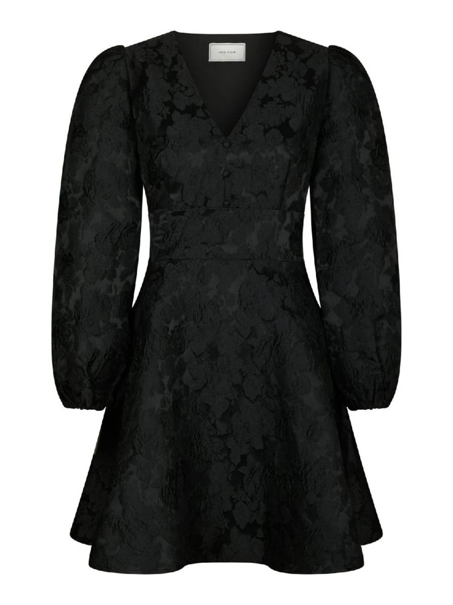 Neo Noir Milly flower brocade dress zwart