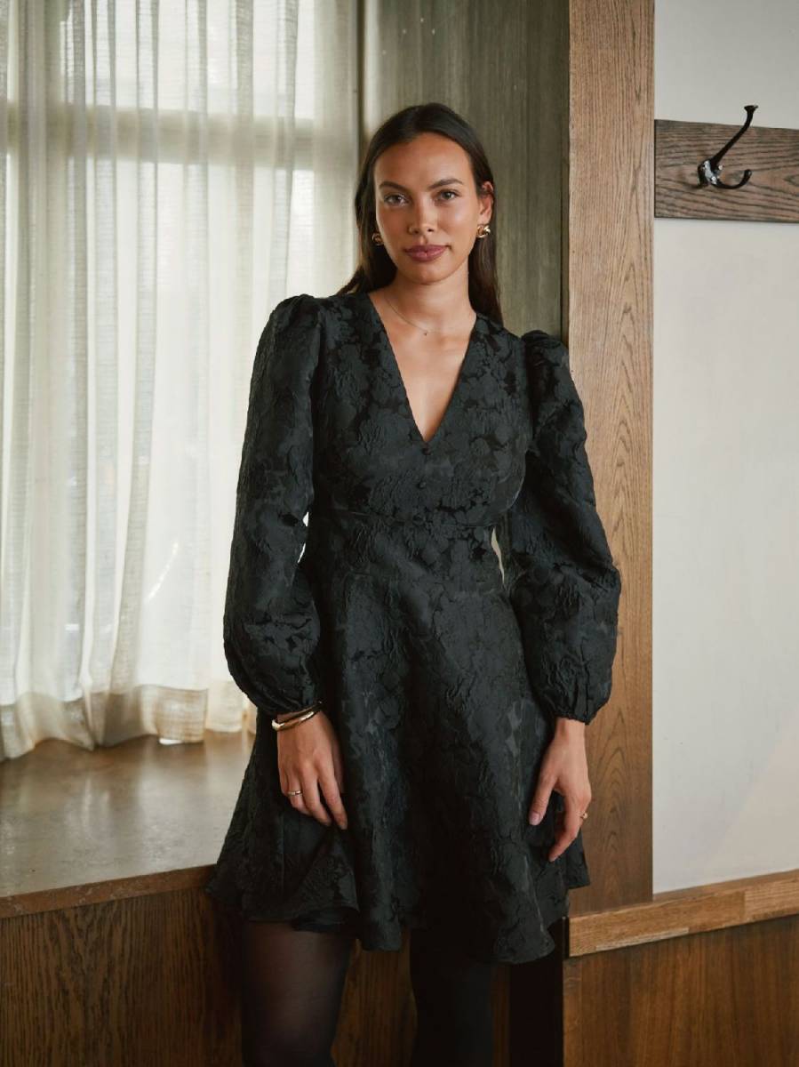 Neo Noir Milly flower brocade dress zwart