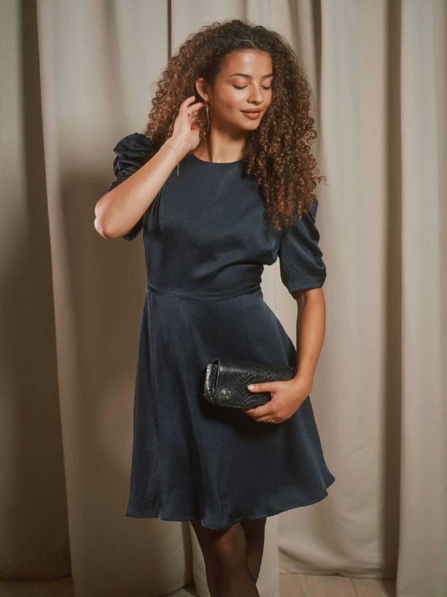 Neo Noir Nanuti solid dress donkerblauw